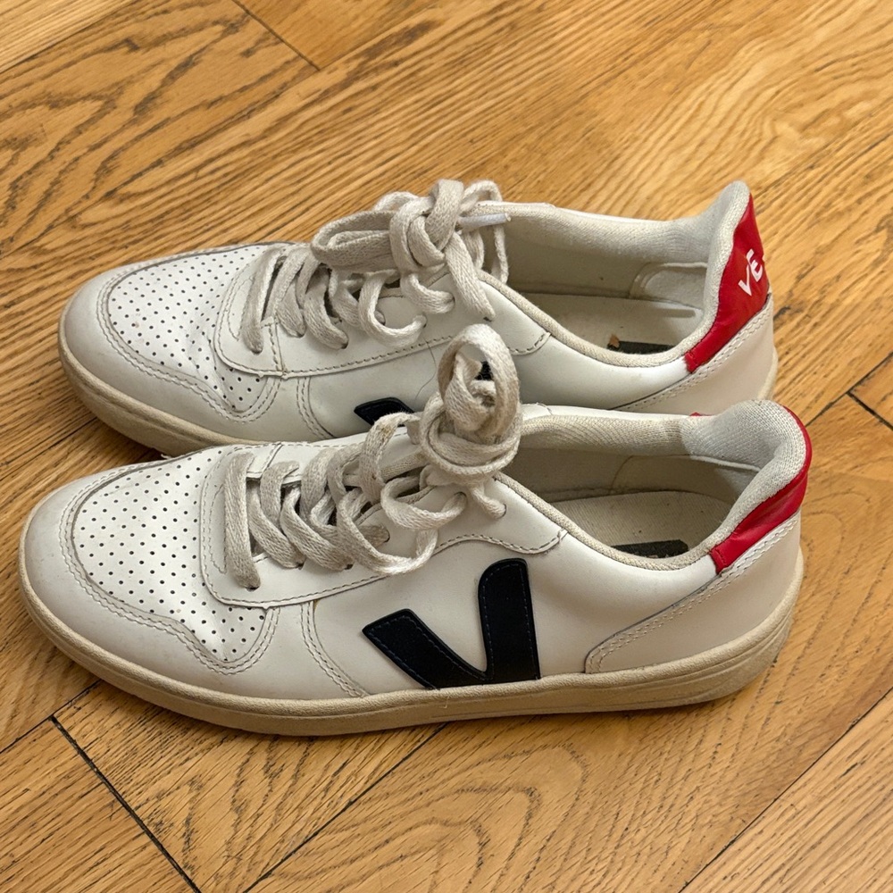 Veja White Sneakers with Red and Black Accents
